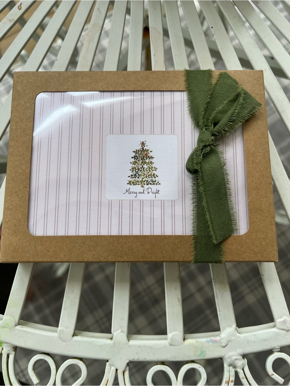 Boxed Holiday Note Card Set with Olive Ribbon - Picture 1 of 1